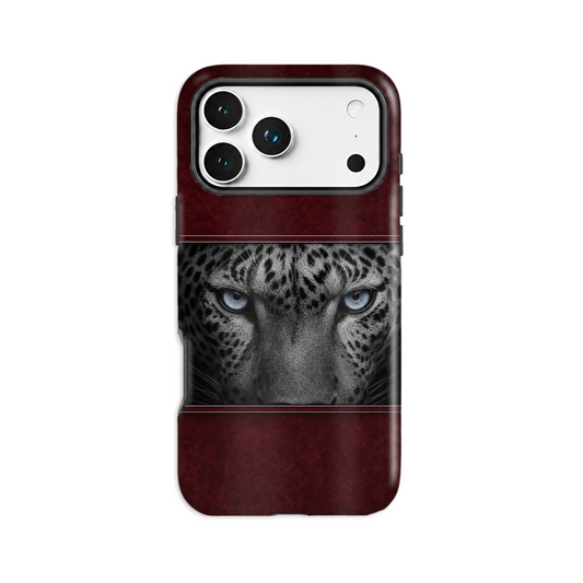 Blue Eyes iPhone case in blue and burgundy, front product view