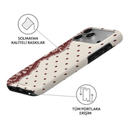 Love Letter iPhone case – angled view showing the fade-resistant print and full port access