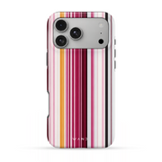 Rosé Mix iPhone case with pink, burgundy and orange vertical stripes, back view
