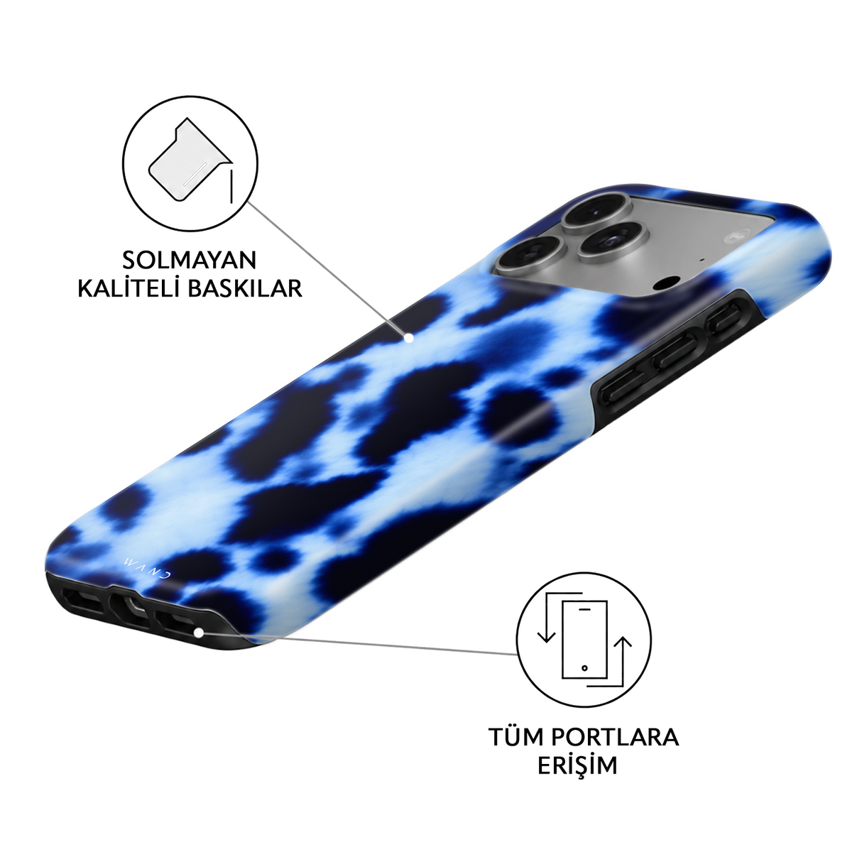 Skyler iPhone case – angled view showing the fade-resistant print and full port access