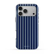 Sunday Suit iPhone case with a navy pinstripe pattern, back view
